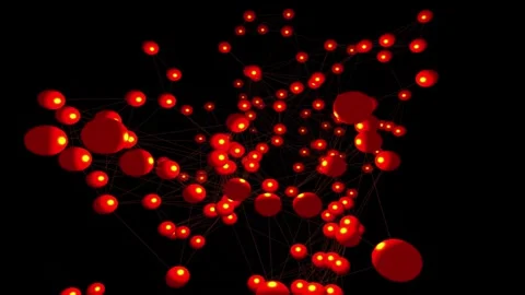 Red spheres floating in dark space with subtle light bloom and bokeh effects 库存影片 347846242