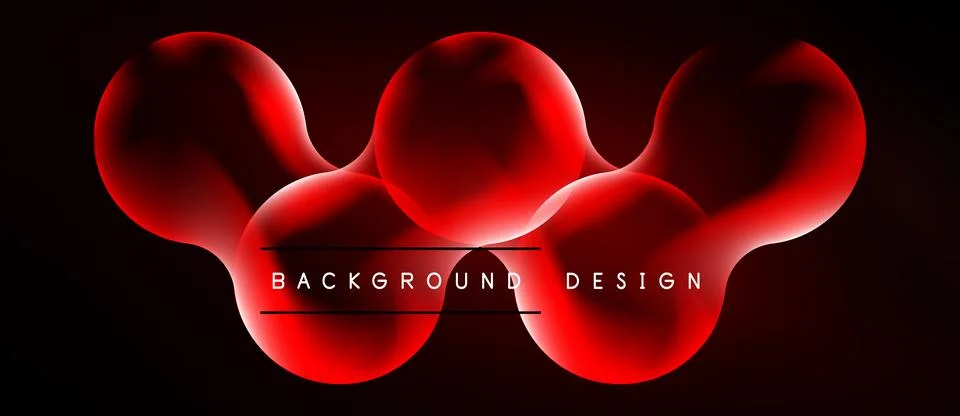 Red spheres overlap, creating abstract shapes. Dark background emphasizes g.. Stock Illustration