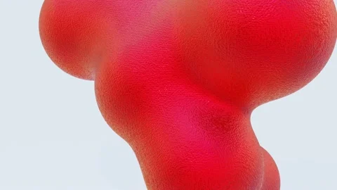 Red spheres with an uneven surface slowly fly and merge with each other on a gra Stock Footage 155565980