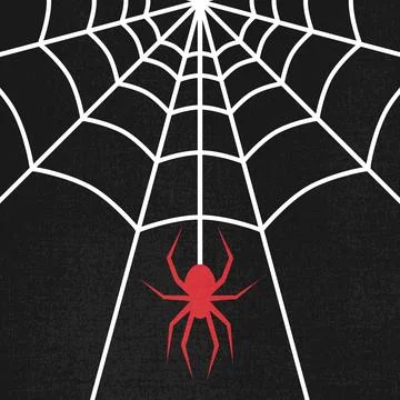 Red spider hangs from a web. Spider silhouette on a web background Stock Illustration