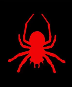 Red spider symbol. Tarantula vector silhouette isolated on black Иллюстрация