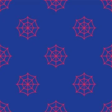 Red Spider web icon isolated seamless pattern on blue background. Cobweb sign 스톡 일러스트