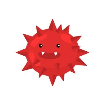Red spiky round bacterium or virus closeup isolated on white background Stock Illustration