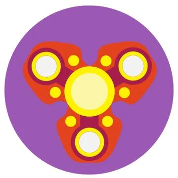 Red spinner with yellow circles a flat style. Vector image on a round purple  Stock Illustration