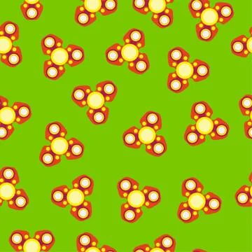 Red spinner with yellow circles, three blades. Pattern on a green background Stock Illustration