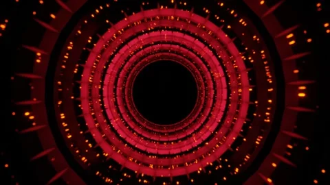 Red spinning circle with flashing particles rotates on a black background. loope Stock Footage 253675331