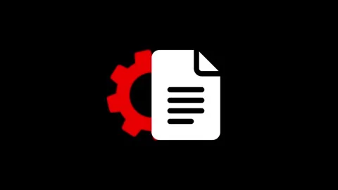 A red spinning gear with white document icon on a black background, represe.. Stock Footage 329145185