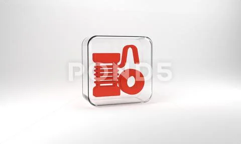 Red Spinning reel for fishing icon isolated on grey background