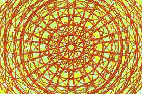 Red spiral pattern of wool thread on green and yellow Stock Illustration