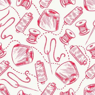 Red spools of thread and needles Stock Illustration