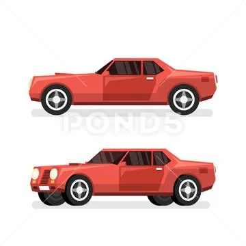 Red sports powerful car with big engine Stock Illustration