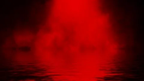 Red spotlight smoke with reflection in water. Mistery fog texture background. Stock Illustration