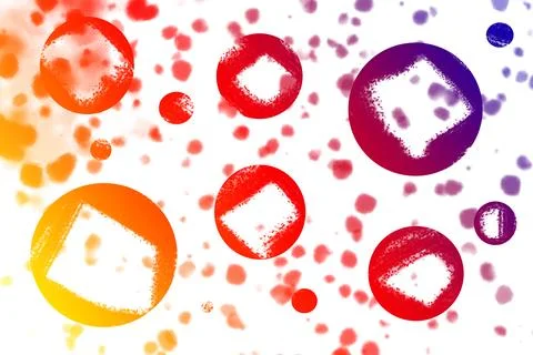 Red spots on an abstract drawing of red and purple bubbles with a square white Stock Illustration