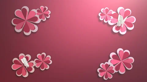 Red spring flowers pattern with butterfly on gradient color Stock Footage 232403138