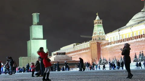 Red Square and and closed Spasskaya Tower at night. Stock Footage 59943066