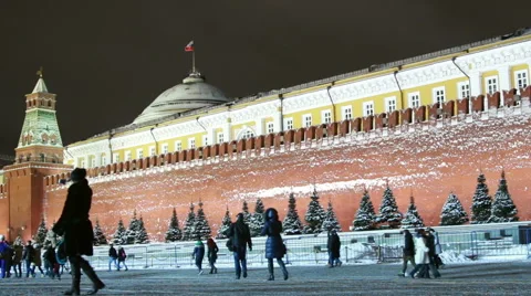 Red Square and Kremlin Senate at night Stock Footage 49613354