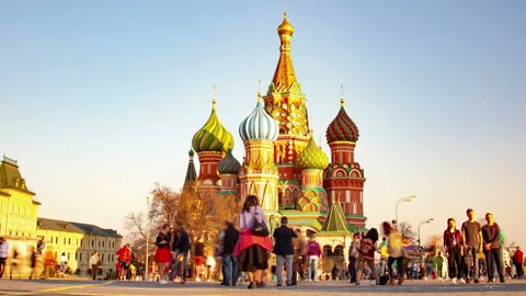 Red Square and St Basil's Cathedral. Time lapse people. 8K. 4K. Stock Footage 107400108