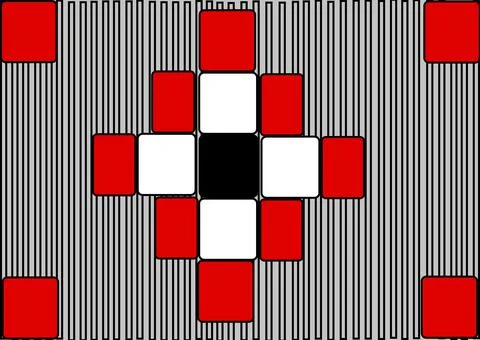 Red square and white square repeated design with bar code background. Stock Illustration