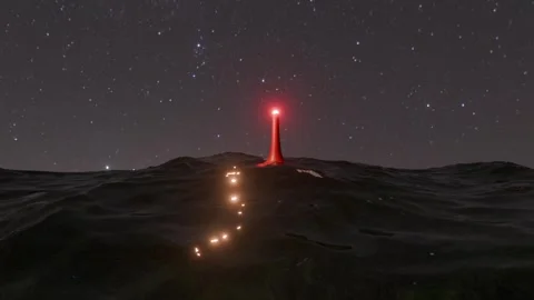 Red Square-Based Buoy with Flashing Light in Rough Open Sea Stock Footage 341452224