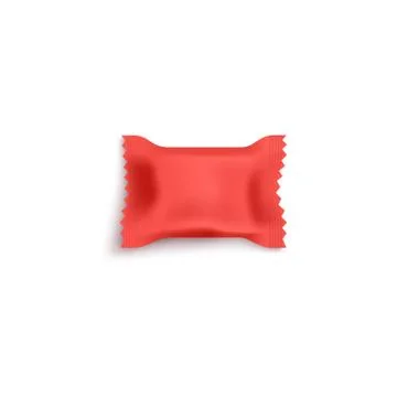 Red square candy or chocolate wrapper mockup, 3d vector illustration isolated. Stock Illustration