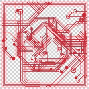 Red square circuit pattern isolated PNG with transparent background Stock Photos
