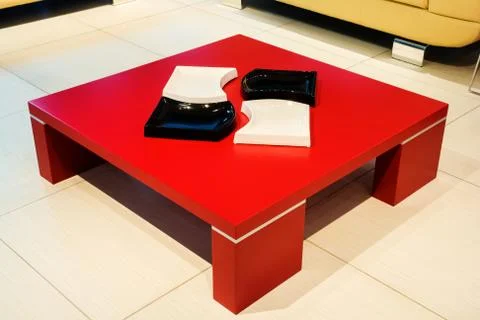 Red square coffee-table Stock Photos