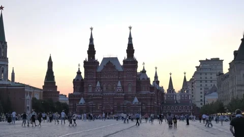 Red Square in the evening. People walk around the city. Slow mo Stock Footage 166358566