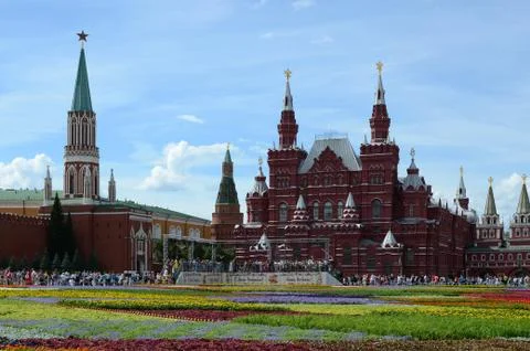 Red Square in flowers 스톡 사진