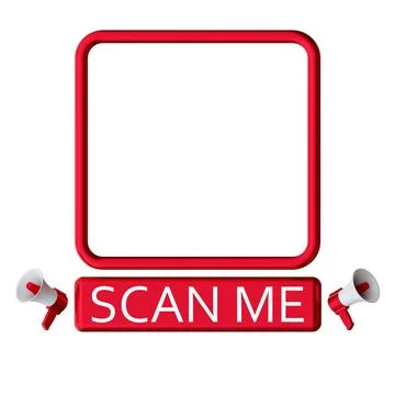 Red square frame Scan Me. Isolated on a white background. 3D rendering Stock Illustration