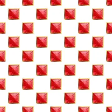 Red square gems with golden frames seamless pattern Stock Illustration