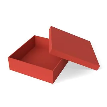 Red square gift box icon with an open lid, realistic style. Stock Illustration