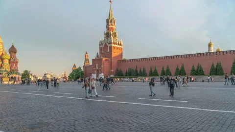 Red Square, Kremlin and Saint Basil's Cathedral time lapse, Moscow, Russia. 스톡 동영상 154898780