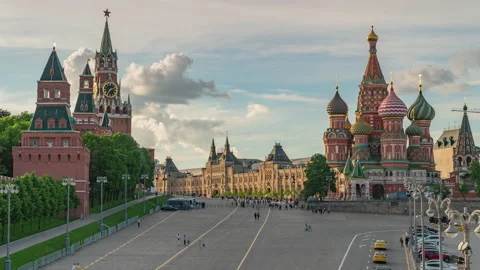 Red Square, Kremlin and Saint Basil's Cathedral time lapse, Moscow, Russia. Video stock 155052498