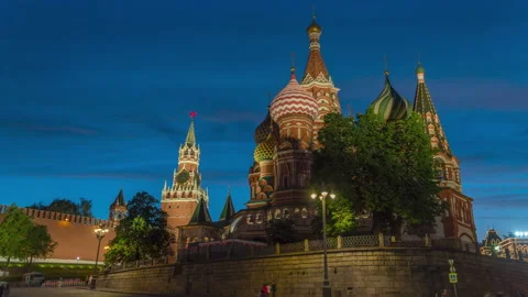 Red Square, Kremlin and Saint Basil's Cathedral time lapse, Moscow, Russia. Video stock 155053012
