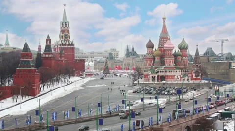Red Square with the Kremlin and St Basils Cathedral. Stock Footage 38176879