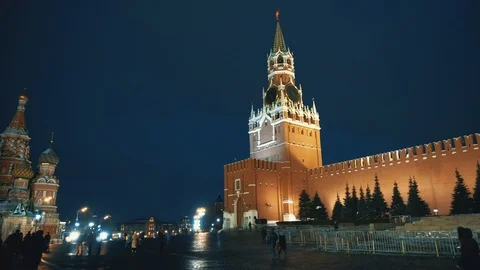 Red Square Kremlin Clock Kremlin wall, Saint Basil's Cathedral, traditional fair Stock Footage 103055691
