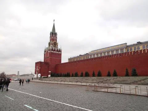 Red Square, Kremlin clock on Spasskaya tower. Winter. Stock Photos
