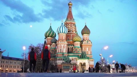 Red Square, ornate Intercession Cathedral (St. Basil's) Stock Footage 71061748