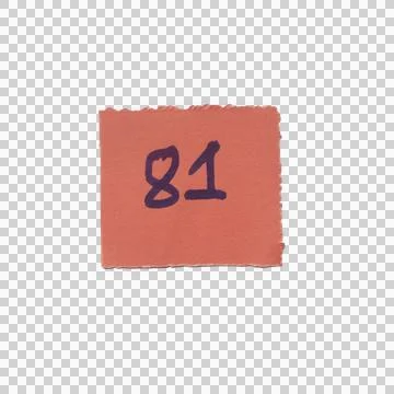 Red square paper note with the number eighty one written in dark ink Фото