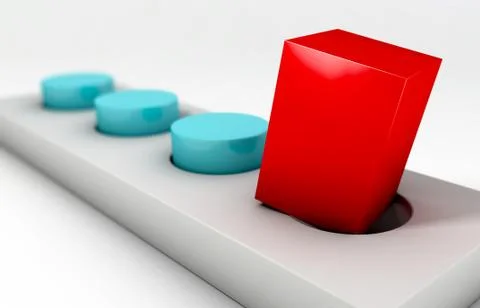 Red square peg and a round hole over bright background Stock Illustration