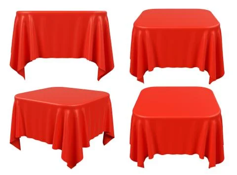 Red square rounded table cloth set Stock Illustration