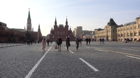 Red square, State Historical Museum on the left, to the right the GUM Stock Footage 114708624