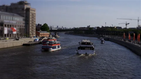 Red Square View with Ships Sail Along the Moscow River in Summer Stock Footage 277136844