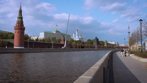 Red Square View with Ships Sail Along the Moscow River in Summer Stock Footage 277137115