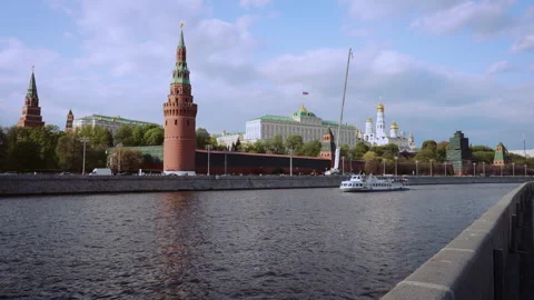 Red Square View with Ships Sail Along the Moscow River in Summer Stock Footage 277137739