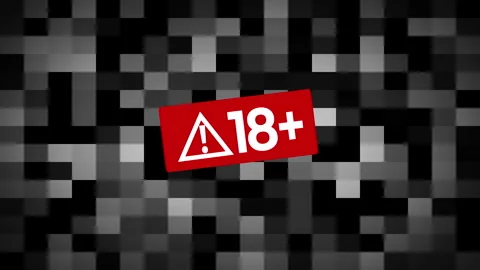 A red square written 18 plus blurred mosaic animation. 4k video. Stock Footage 315624726
