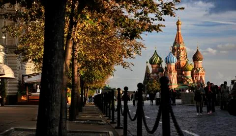 Red Square's Iconic St. Basil's Cathedral in Moscow Sunset Stock Photos