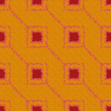 Red squares on orange background geometric abstract seamless vector pattern Stock Illustration
