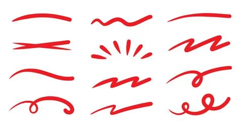 Red squiggle brush scribble underline. Marker pen emphasis highlight red swoosh Stock Illustration