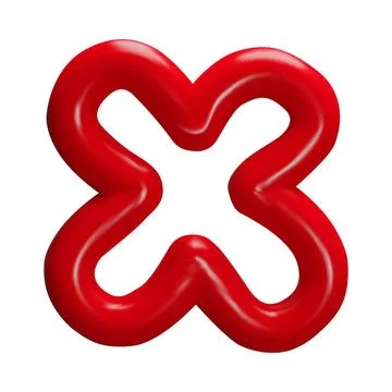 Red squiggle flower shape 3D plastic cartoon vector icon, glossy doodle form Stock Illustration